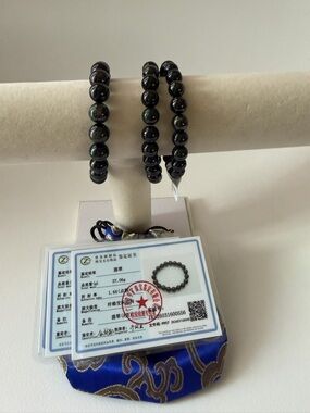 Certified 3 Pieces Icy Wuji Jade beaded bracelets